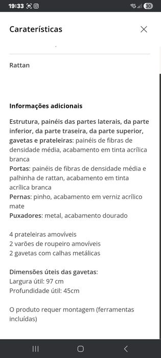 Guarda Roupa branco e rattan