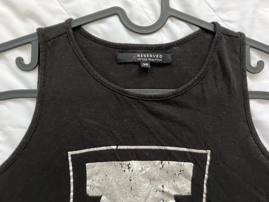 Casualowy, stylowy, rockowy, czarny tank top XS, Reserved, len/wiskoza