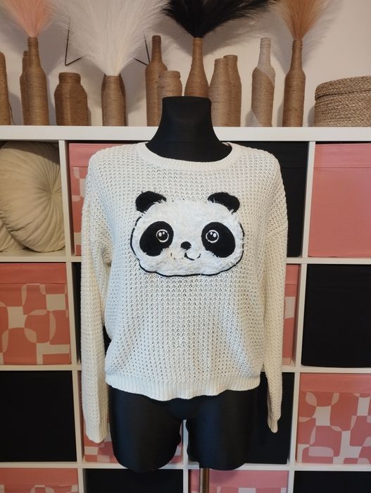 Sweter biały z pandą new yorker FB sister długi rękaw