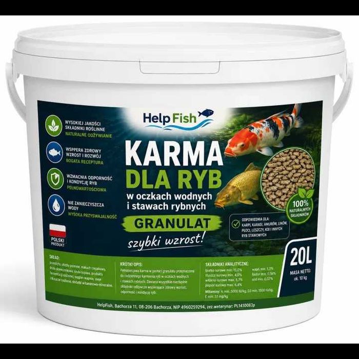 10kg karma dla narybku ryb 4-35cm słodkowodnych granulowana