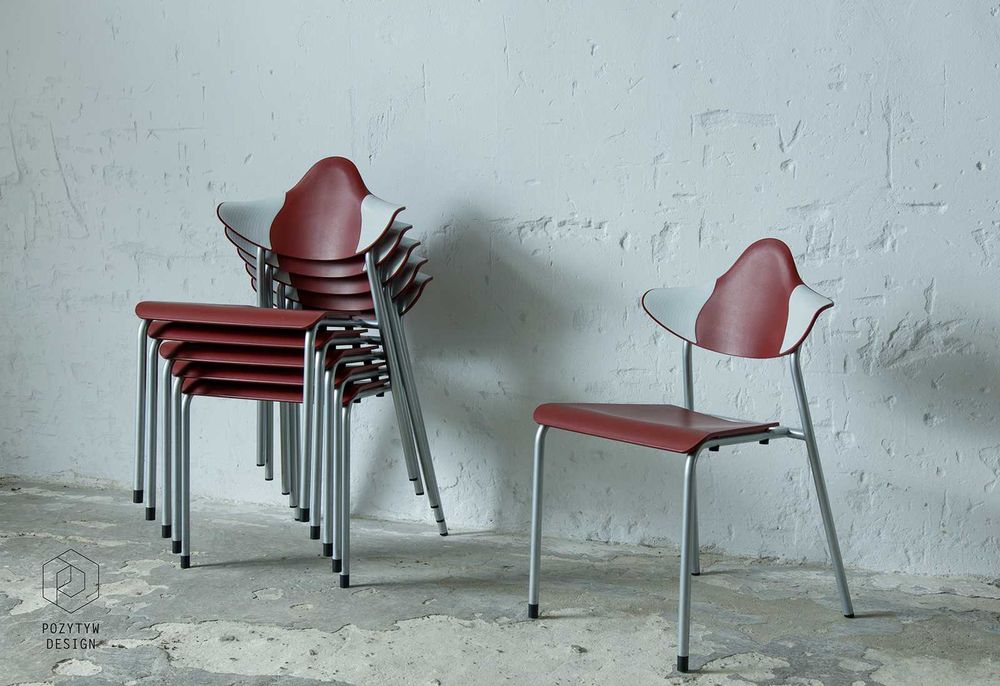 Krzesła drabert vintage design ratro czerwone metalowe białe