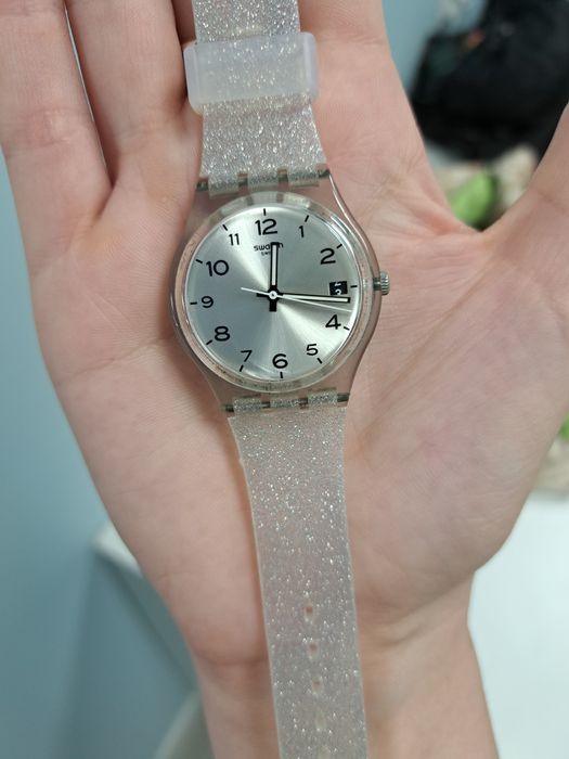 Zegarek swatch gent srebrny brokatowy super stan