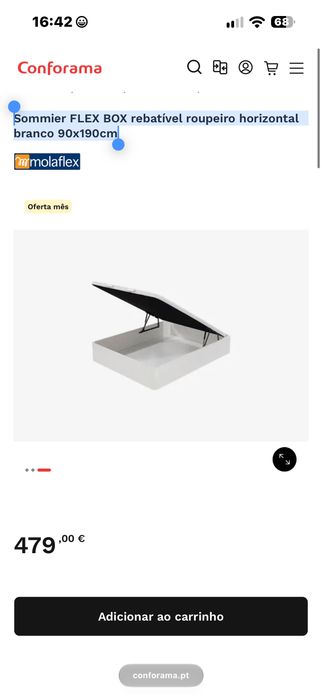 Sommier FLEX BOX rebatível roupeiro horizontal branco 90x190cm