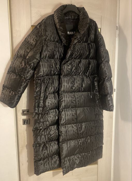 Rains Puffer Coat Black Monogram kurtka plaszcz „puchowy”