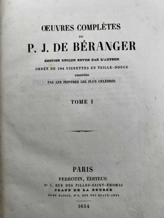 Obras completas de Pierre-Jean de Béranger, em 5 volumes. 1834