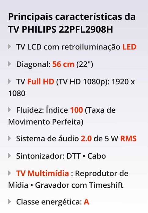 TV PHILIPS 22PFL2908H 1080p