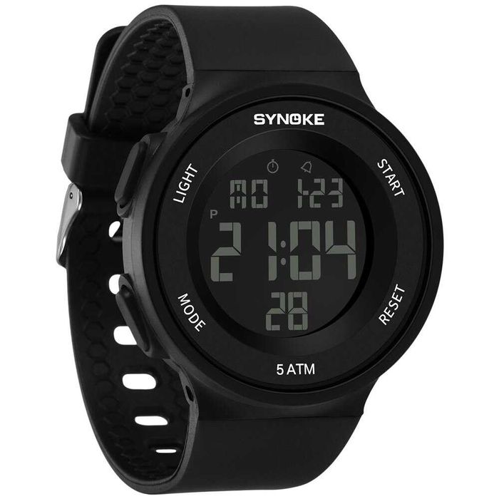 Czarny zegarek męski Synoke 42mm elektroniczny cyfrowy sportowy WR50