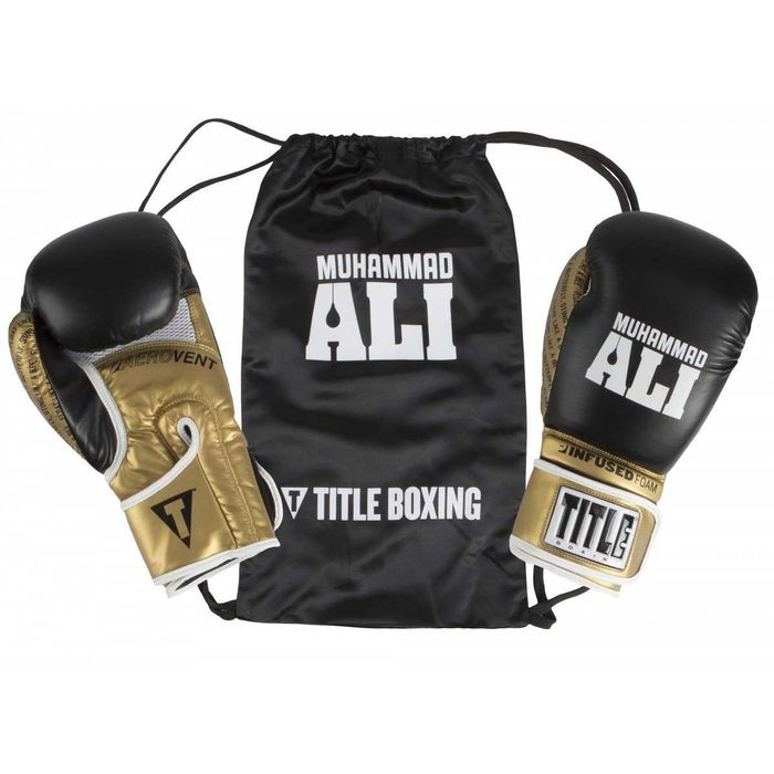 Боксерські рукавички Title Ali Infused Foam Training Gloves (чорно-золоті) 16oz