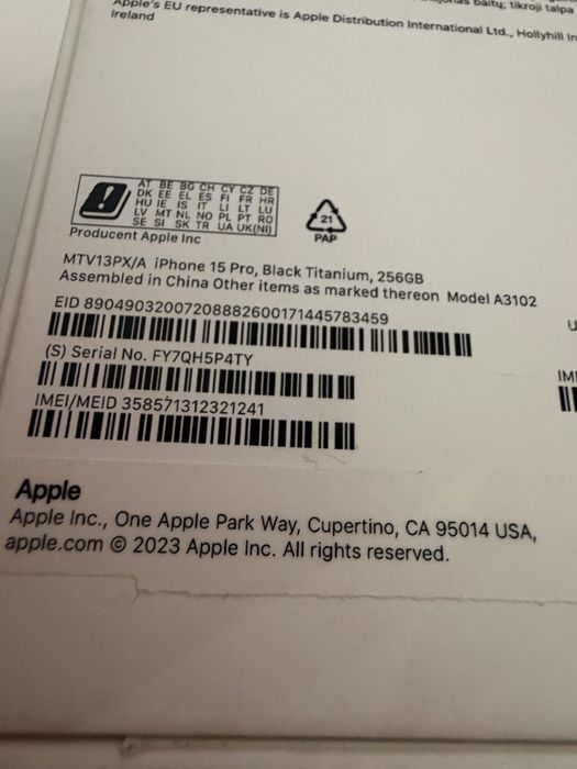 Bateria 100% iPhone 15 Pro 256gb Black Titanium