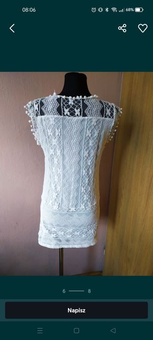 Biała Boho sukienka z pomponami letnia koronkowa gipiury bohoo