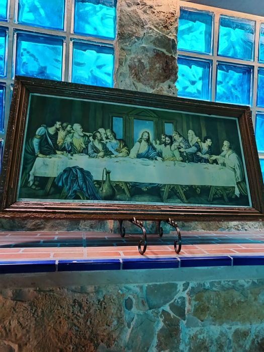 Quadro, c/ estampa vintage da" Santa Ceia"