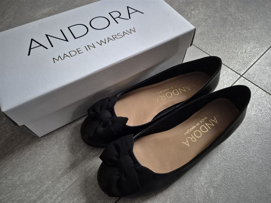 ANDORA jak nowe baleriny 37 38 czarne skorzane skóra 37.5 z kokardką