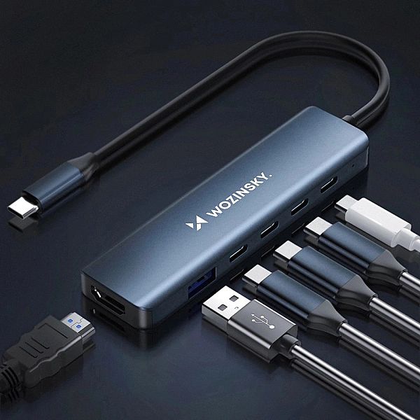 Hub USB-C 6 w 1 Wozinsky WHBC10Y4S wielofunkcyjny, aluminiowy, z kable