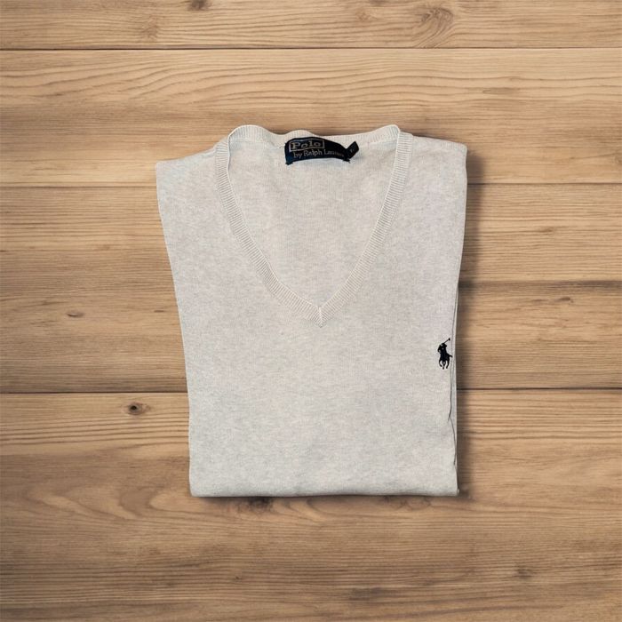 Ralph Lauren Sweater Retro Old Money V-Neck Embroidered Logo White