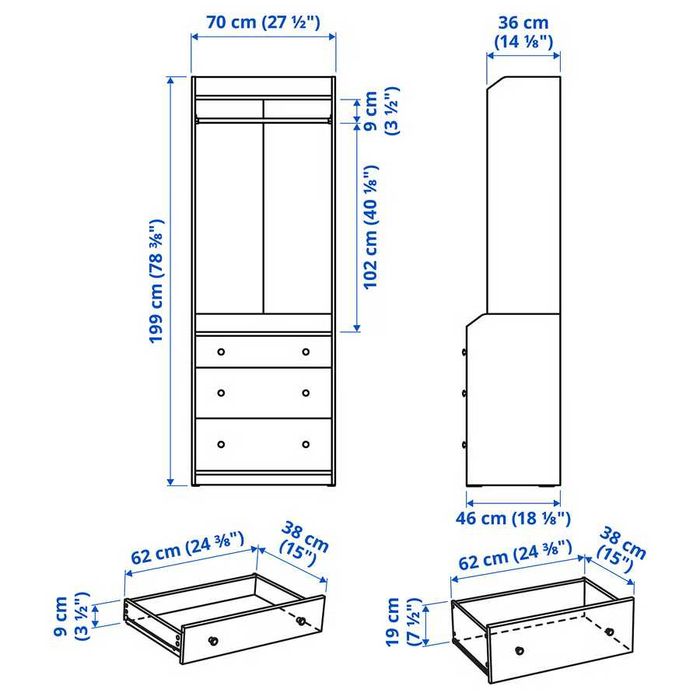 Vendo Roupeiro aberto c/3 gavetas, branco IKEA Hauga - excelente estado