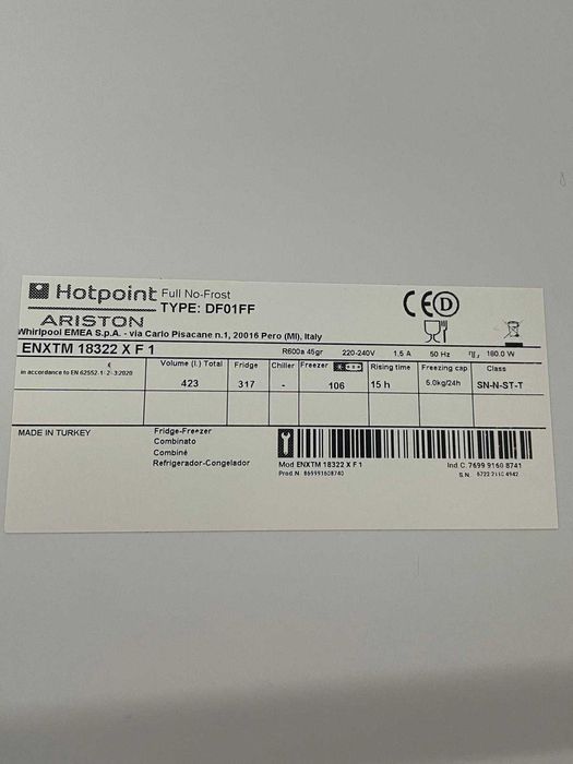 Frigorífico Hotpoint como novo – grande capacidade!