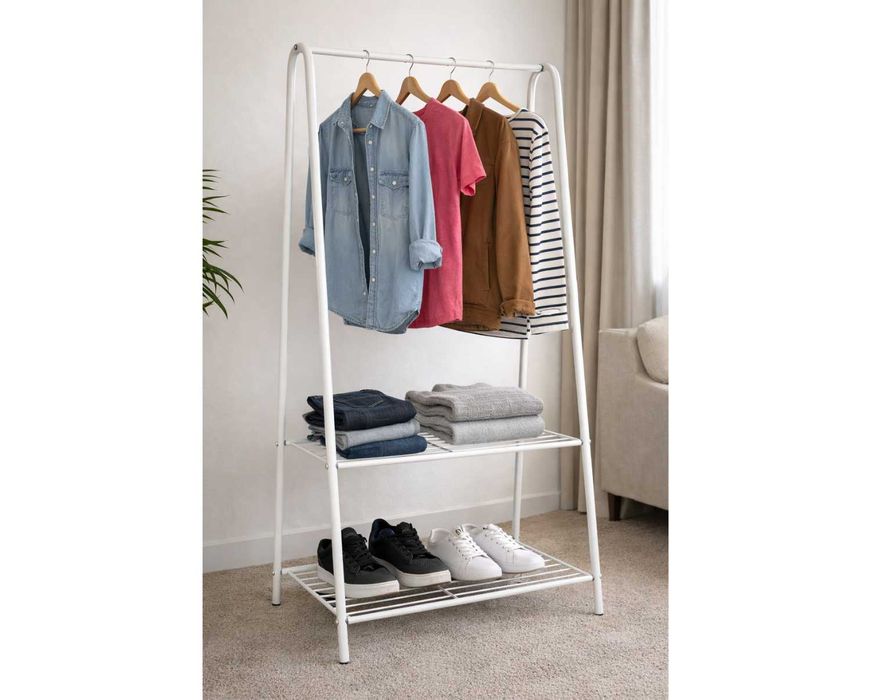 NOWY Stojak Wieszak Stojący Skandynawski Biały Garderoba  na Ubrania