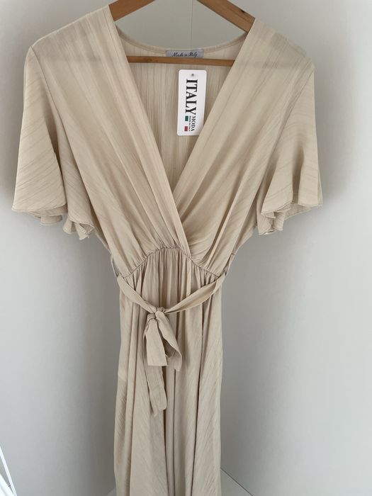 Piękna elegancka sukienka maxi falbanka z wiązaniem NOWA