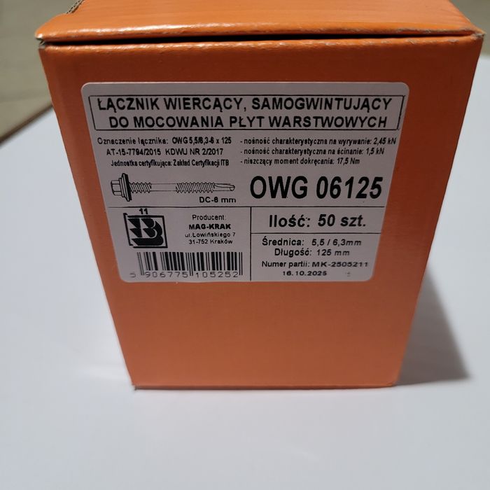 Wkręty do płyt warstwowych 125mm