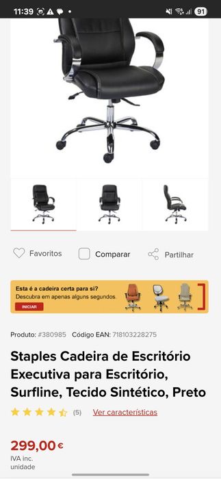 Cadeira de Escritório Executiva Staples – Usada (em ótimo estado)