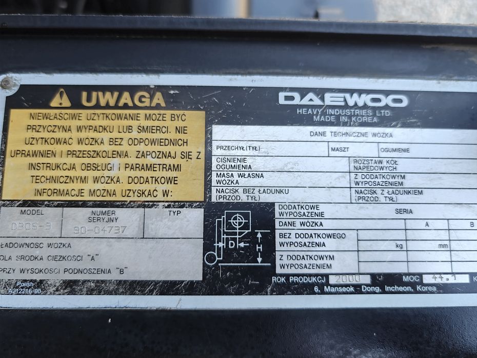 Wózek widłowy Daewoo D30S-3 3T Diesel Niski przebieg 4379mtg Udt ważne do 07-2027