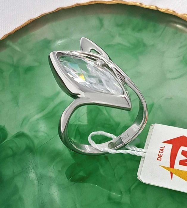 WYPRZEDAŻ !-50% Pierścionek r.13 srebrny z dużą cyrkonią MODERN BS-65