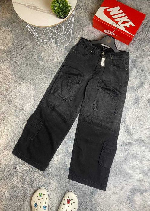 Продам муские карго джинсы багги серые Boohoo