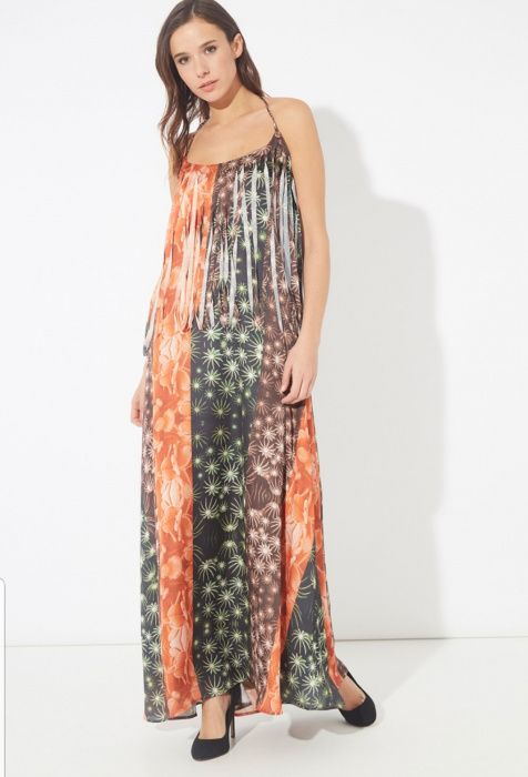 Vestido Cheyenne Comprido - Castanho & Laranja