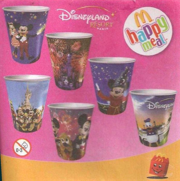 Copos disneyland paris mcdonalds happy meal mickey minnie tico e teco pequena sereia mulan tarzan