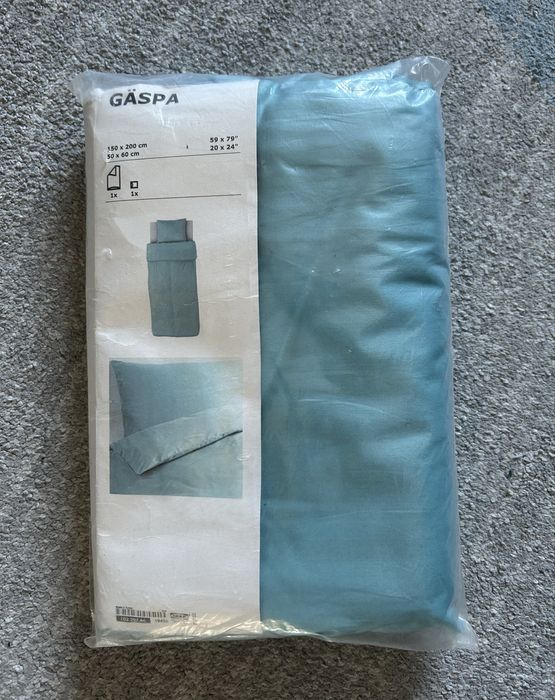 IKEA Gaspa Komplet pościeli 150x200 / 50x60 cm NOWA turkus satynowa pościel