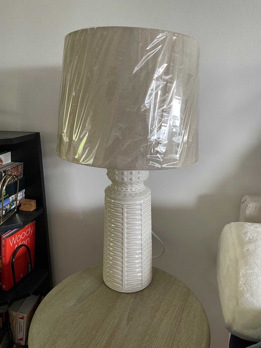 PIĘKNA NOWA lampa stołowa. Len Ceramiczna z kloszem jak len BOHO styl