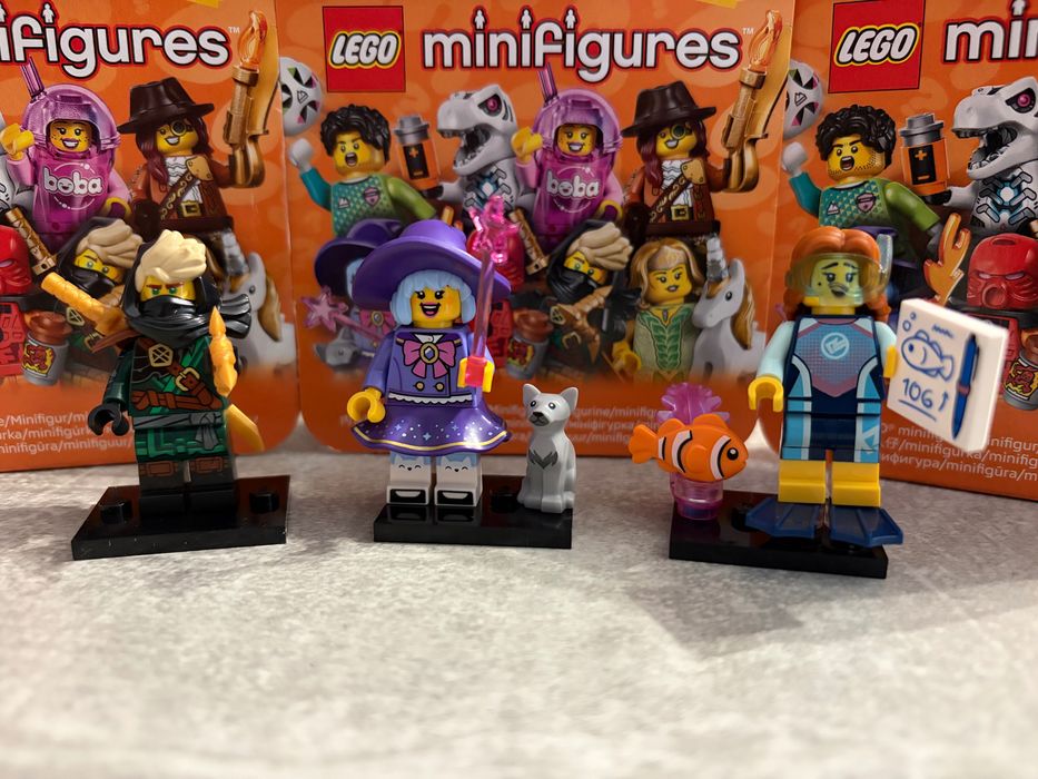 Minifugurki LEGO 71052 czarownica z kotem, ronin, biolożka morska