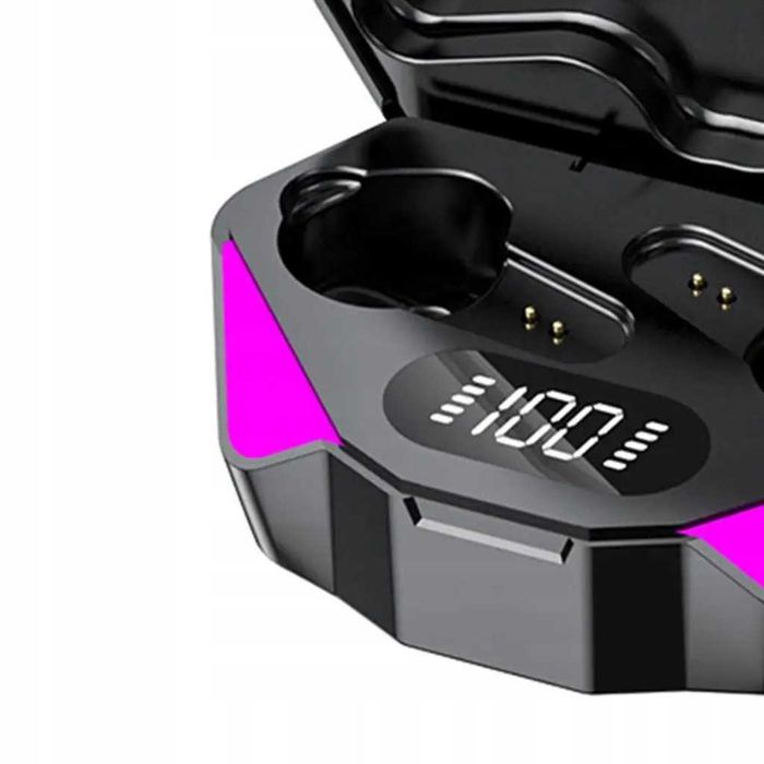 SŁUCHAWKI Bezprzewodowe Gamingowe TWS Bluetooth 5.0 LED Powerbank Mikrofon Dotykowe Etui Czarne 18h Pracy