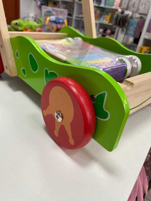 Drewniany Pchacz, chodzik, wózek z klockami