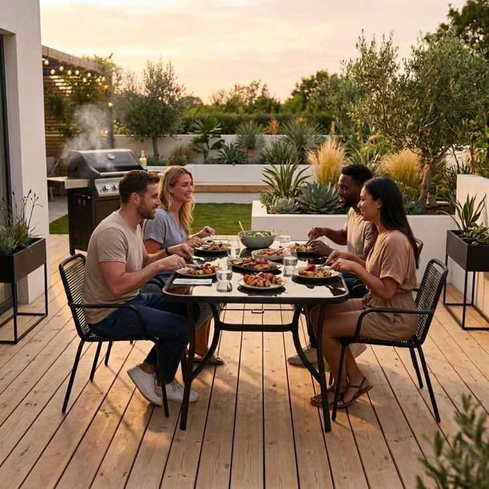 STÓŁ Ogrodowy 140x80 cm całoroczny na taras balkon - SZKŁO HARTOWANE