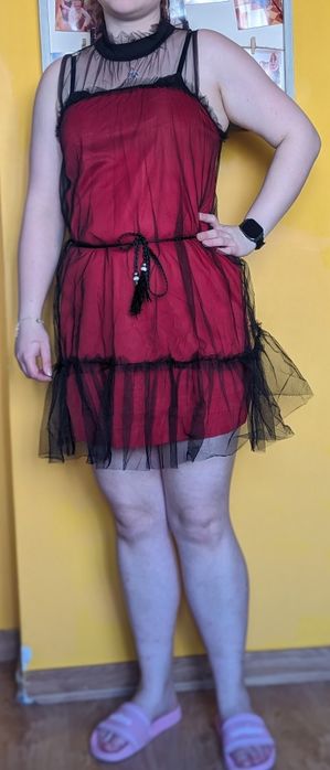 Czerwono-czarna sukienka mini rozm 40