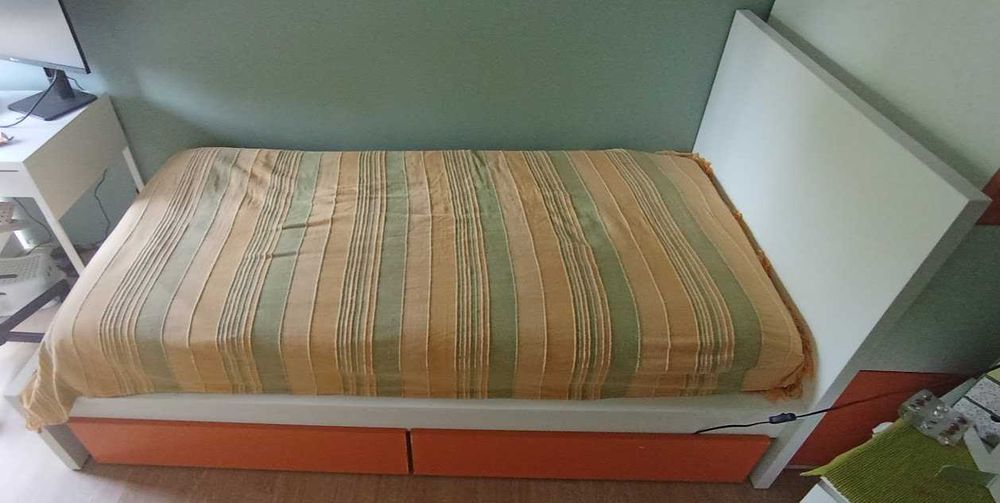 90x200 cm, Estrutura de cama MALM com Estrado de ripas LÖNSET e 2 Gavetões adaptados