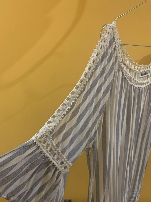 T-shirt “Miau Miau” tamanho L riscas cinzentas / brancas