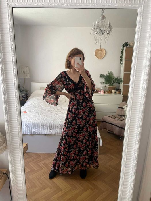 Papaya sukienka kolorowa kwiaty kwiecista maxi boho hippie letnia M 38