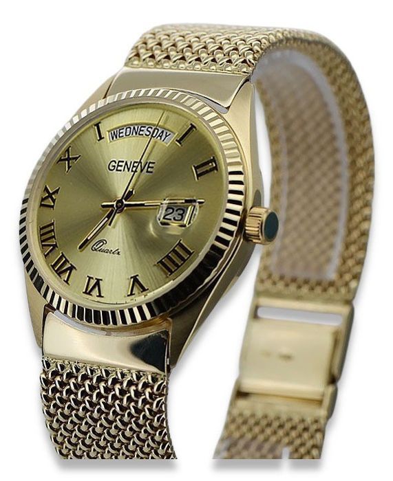 Zegarek z bransoletą damski unisex 14k 585 Geneve mw013ydg&mbw014yo-fW