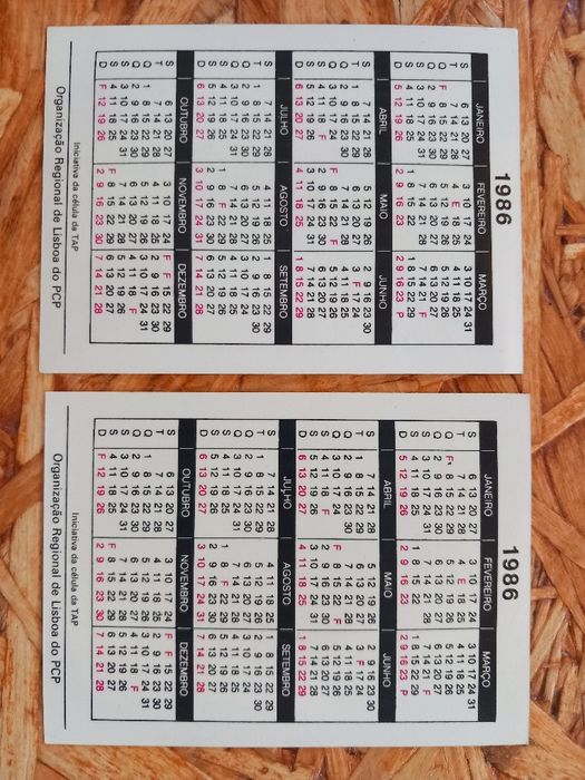 Calendários de Bolso 1986 – Célula TAP  - RARO/ PCP Lisboa (História da Aviação) - PORTES GRÁTIS
