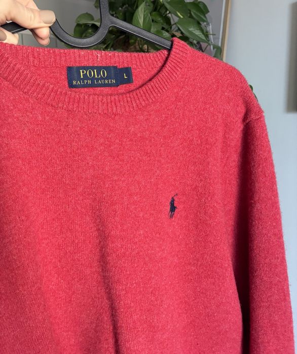 Ralph Lauren wełniany sweter malinowy haftowane logo premium