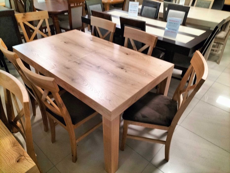 (789) Okazja! Stół dębowy rozkładany + 6 krzeseł, wyprzedaż 2499 zł