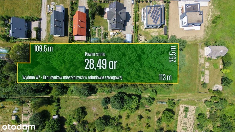 Działka inwestycyjna z WZ na 10 szeregówek