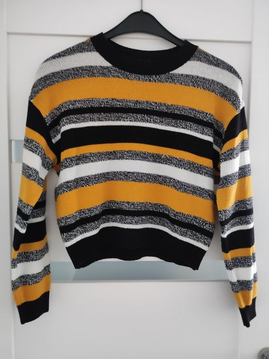 H&M fajny sweter w paski S pomarańczowy