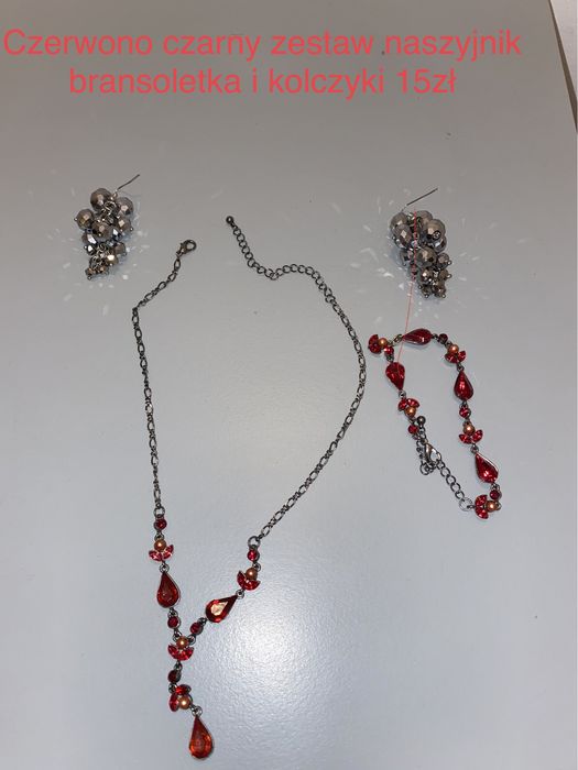 Zestaw biżuterii czerwona czarna bransoletka naszyjnik kolczyki