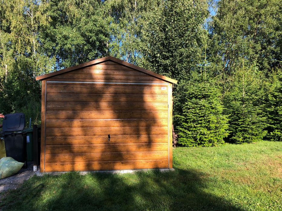 Garaż blaszany, 3x5, złoty dąb, profil zamknięty.