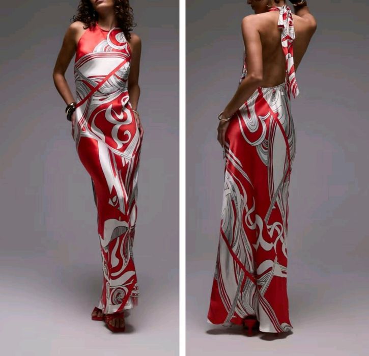 Nowa suknia maxi fancy abstract S 36