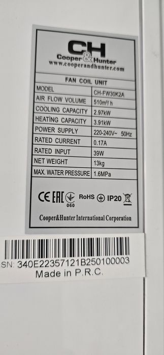 Фанкойл  Cooper&Hunter, модель CH-FW30K2A