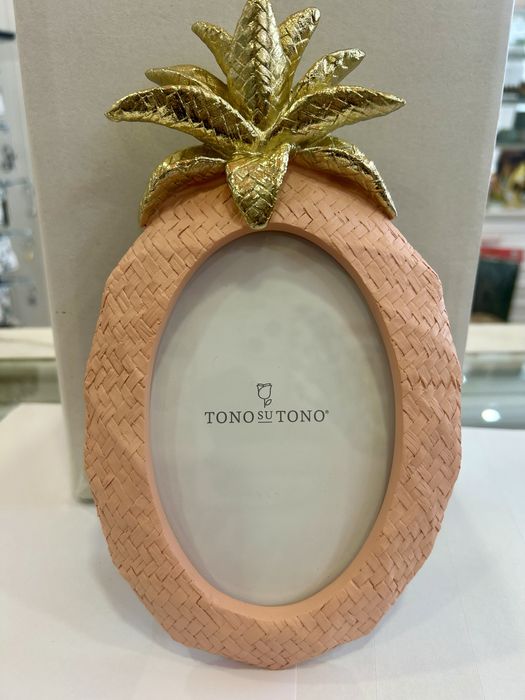Moldura de Fotos Oval Ananás Tono Su Tono Pêssego e Dourado